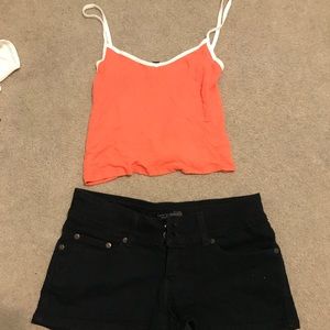 Orange Tank and Black shorts